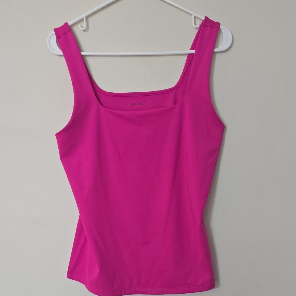 Nine West Women's Bright Pink Square Neck Tank Top